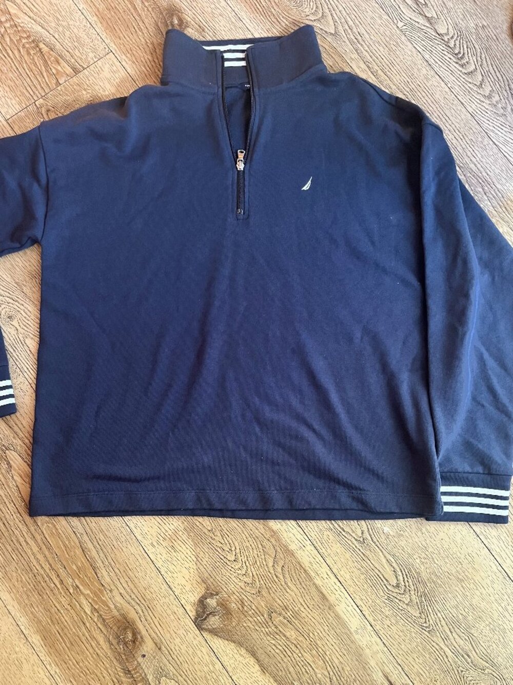 Nautica Men's M Navy blue 1/4 Zip Mock Neck Pullover light weight Sweater